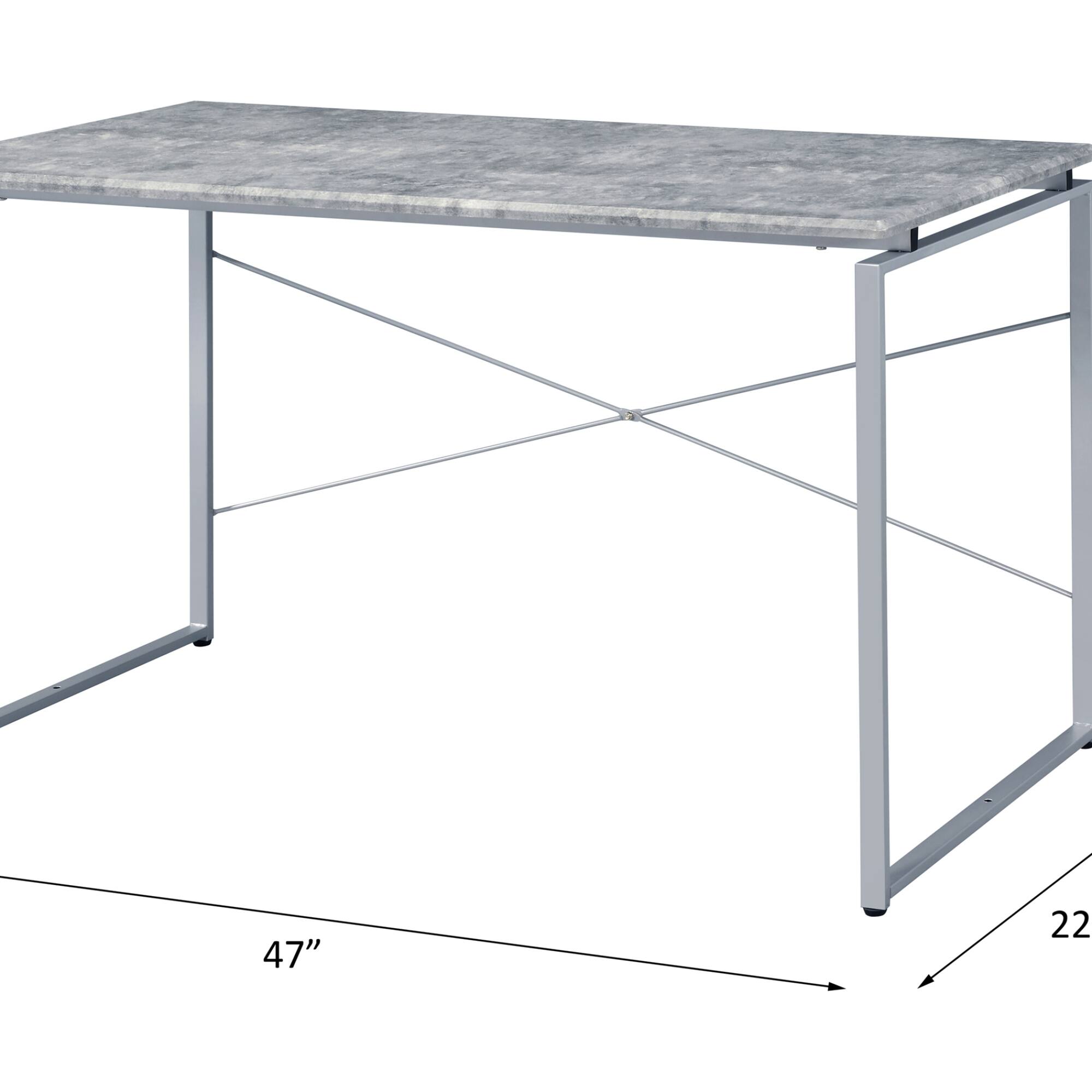 GOODSILO - Industrial Style Writing Desk with Faux Concrete Top and Silver Metal Base for Modern Home Office Decor - Gray+Silver - Thumbnail 5
