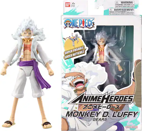 BAN DAI
4+
36930
#37054
NE PEC G
WARNING: CHOKING HAZARD - Small parts. Not for children under 3 years.
AVERTISSEMENT: RISQUE D'ÉTOUFFEMENT - Petites pièces. Ne convient pas aux enfants de moins de 3 ans.
SUPER POSABLE
SUPER ARTICULÉ
ANIME HEROES
MONKEY D. LUFFY
GEAR5
BANDAI NAMCO