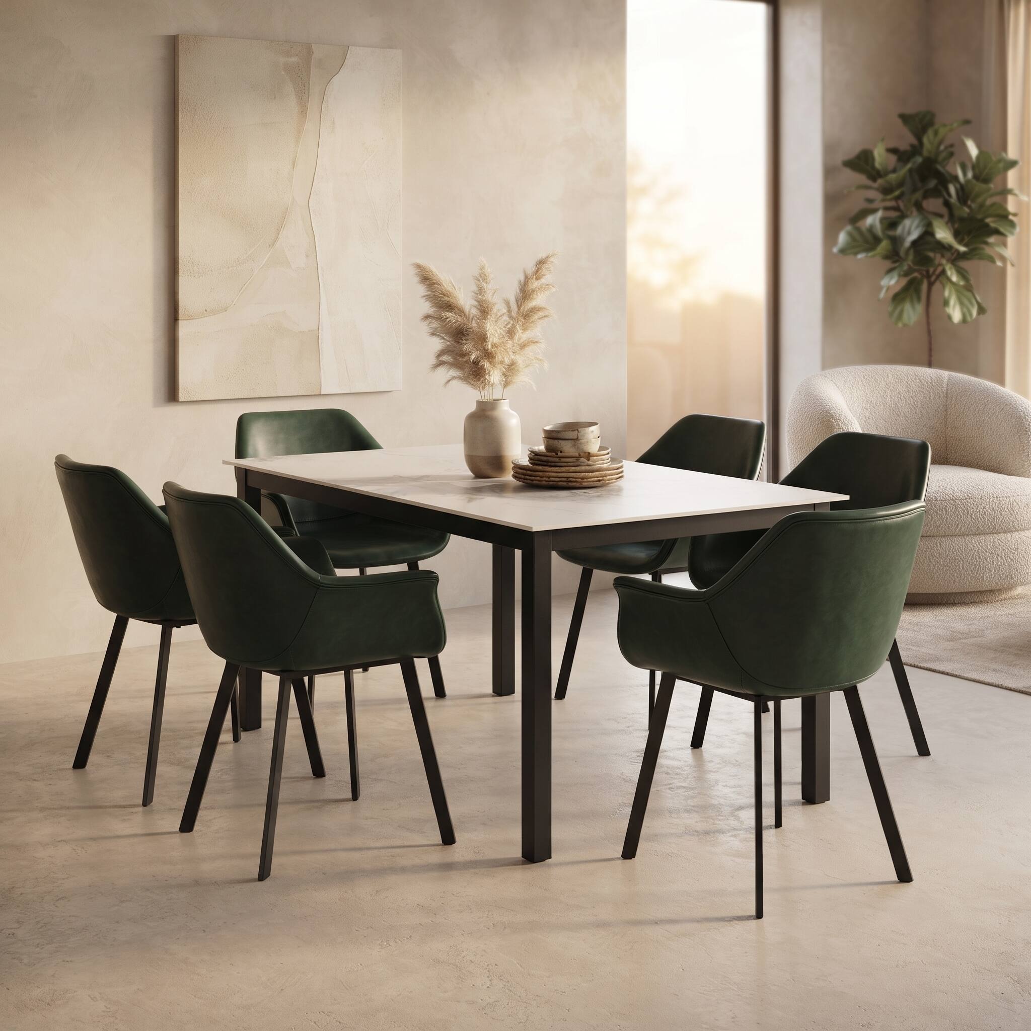 Angle. LeisureMod - Markley 4-PCS Contemporary Distressed Leather Dining & Office Accent Chair - Iron Legs - Olive Green.