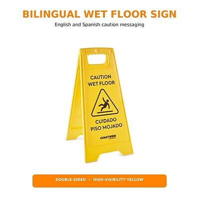 BILINGUAL WET FLOOR SIGN
English and Spanish caution messaging

CAUTION WET FLOOR
CUIDADO PISO MOJADO

DOUBLE-SIDED • HIGH-VISIBILITY YELLOW
