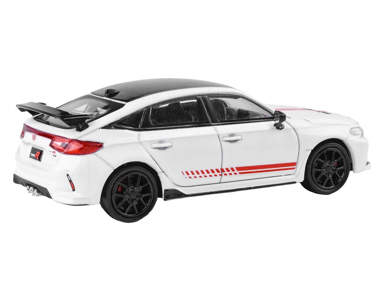 Angle. Paragon - 2025 Honda Civic Type R FL5 "Ultimate Edition" White with Red Stripes and Black Top 1/64 Diecast Model Car by Paragon - White.
