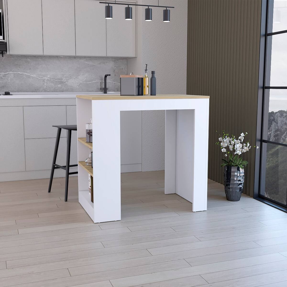 Loheer White Macadamia Kitchen Island 36 Inch High Kitchen Bar Table ...