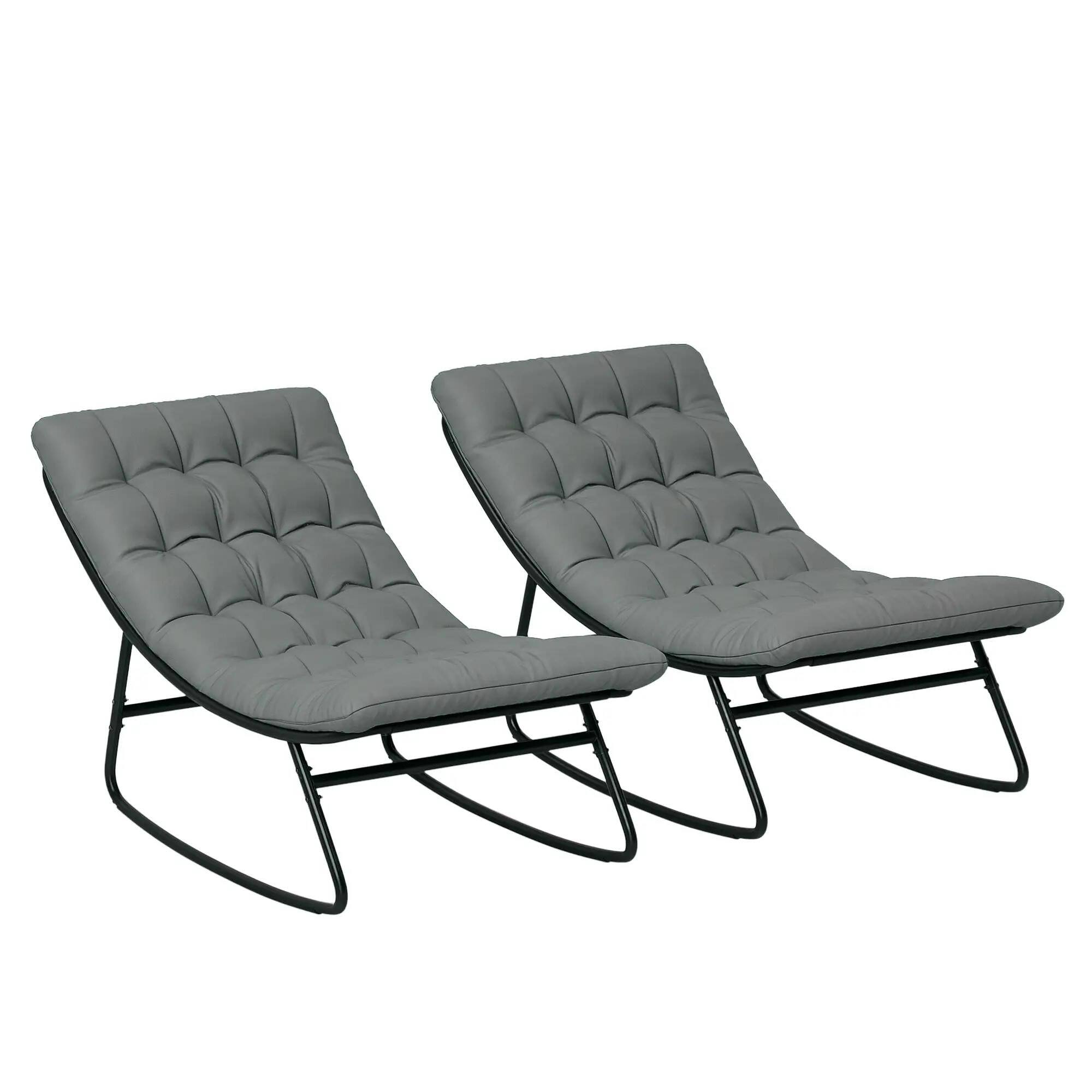 Angle. Resenkos - Resenkos 2-Piece Mesh Rocking Chairs, Comfortable Outdoor Porch Seating, Ideal for Balcony Living,Dark Gray - Dark Gray.