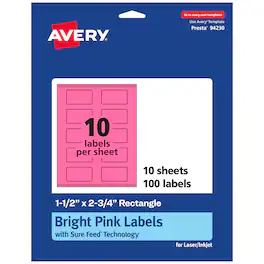 Avery - Printable Rectangle Labels, Bright 1.5" x 2.75", 100ct - Pink