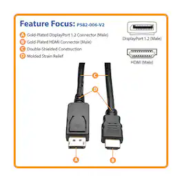 Tripp Lite - By Eaton P582-006-v2 4k At 30 Hz Displayport 1.2 Male With Latch To Hdmi Male Adapter Cable, 6 Ft - Black