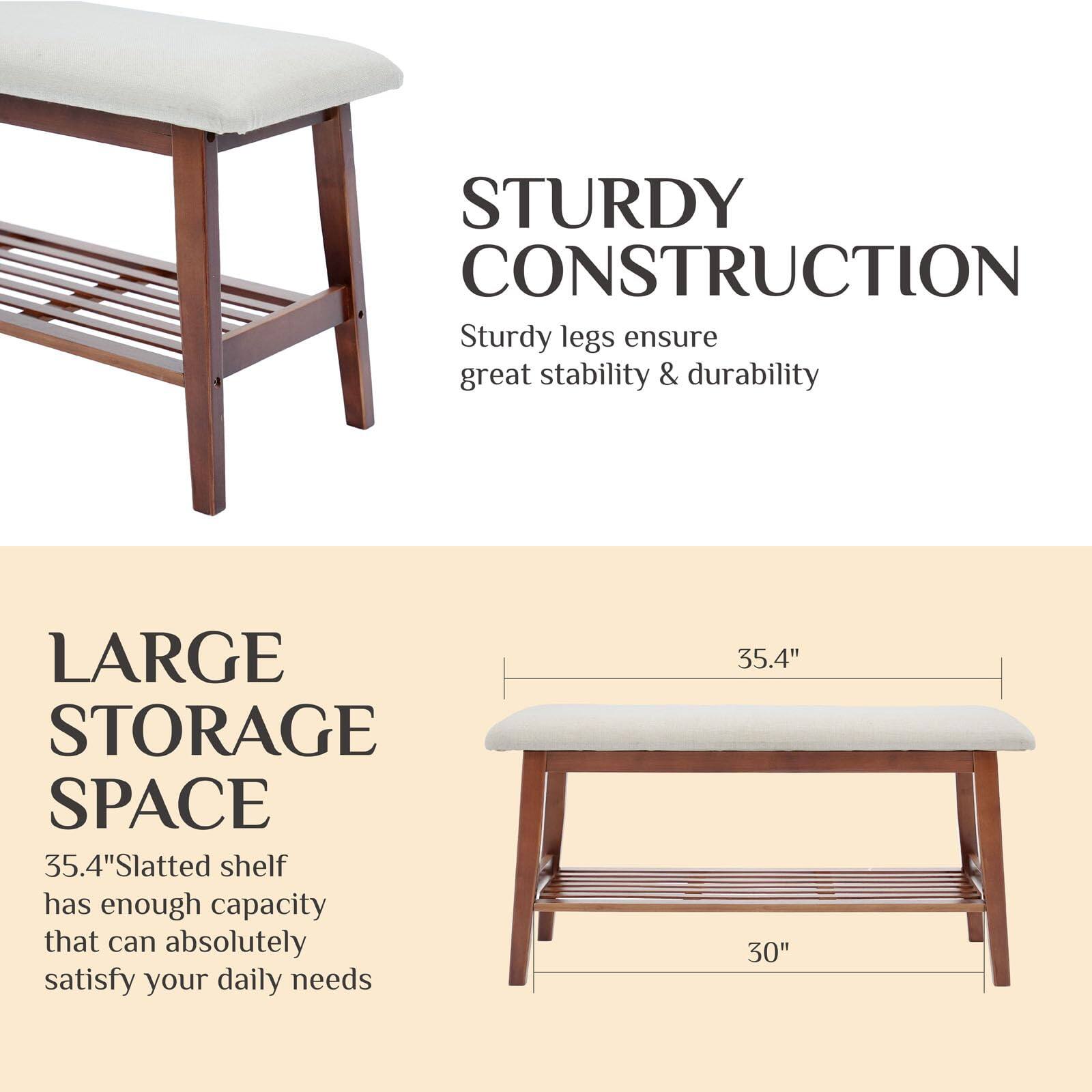 STURDY CONSTRUCTION  
Sturdy legs ensure great stability & durability  

LARGE STORAGE SPACE  
35.4" Slatted shelf has enough capacity that can absolutely satisfy your daily needs  

35.4"  
30"