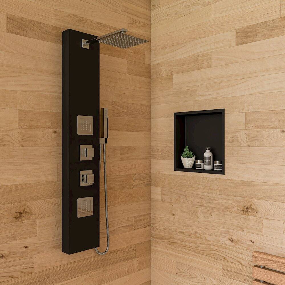 Alt View 1. Alfi - 16" x 16" Black Matte Stainless Steel Square Single Shelf Bath Shower Niche - Black.