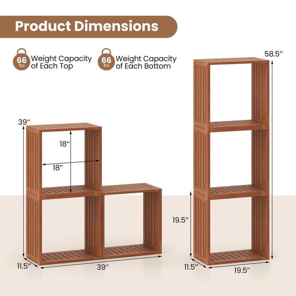 Product Dimensions  
Weight Capacity: 66 lbs of Each Top  
Weight Capacity: 66 lbs of Each Bottom  

Dimensions:  
- 58.5" (Height)  
- 39" (Width)  
- 18" (Depth)  
- 19.5" (Shelf Depth)  
- 11.5" (Shelf Height)