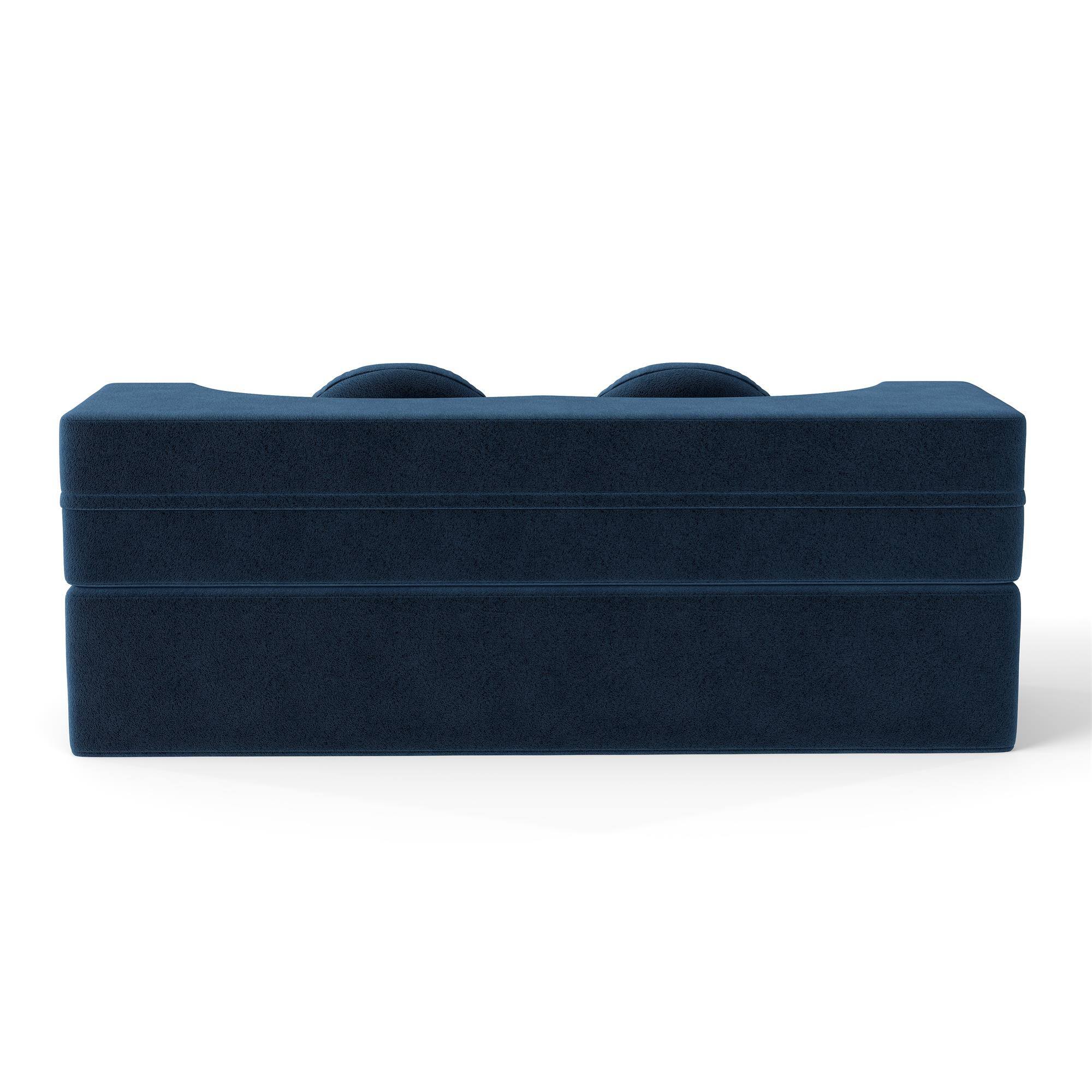Back. COWLOWN - Modern Floor Sofa Convertible Plush Corduroy Foam Filled Sleeper Sofa Bed 14.2in Folding Mattress Blue - Blue.