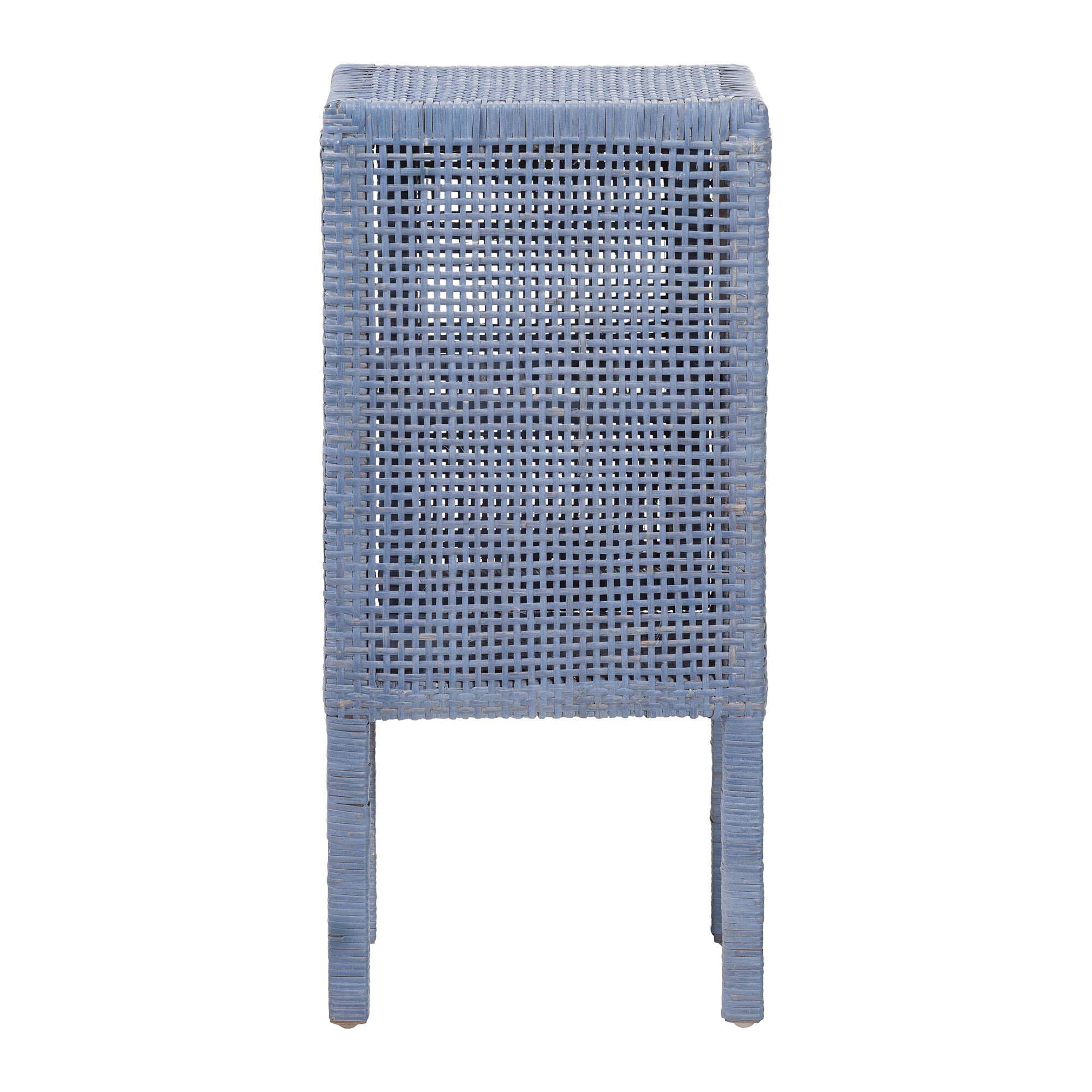 Alt View 1. bali & pari - Vivan Natural Rattan Nightstand - Handwoven Wicker Accent Bedside Table with Interior Shelving and Elevated Base - Navy Blue.