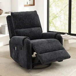 Ropilly - Massage Recliner Chair, Swivel Rocker Nursery Recliner with Side Pocket, Chenille Manual Recliner Sofa - Black