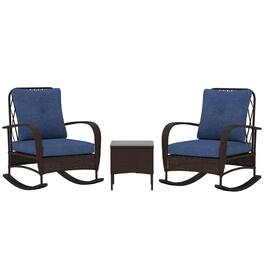 Resenkos - 3 Pieces Wicker Patio Furniture Set, A Square Garden Table And Two Rocking Chairs - Brown
