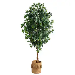 BreeBe - 6' Ficus Artificial Tree in Natural Jute Planter - Green