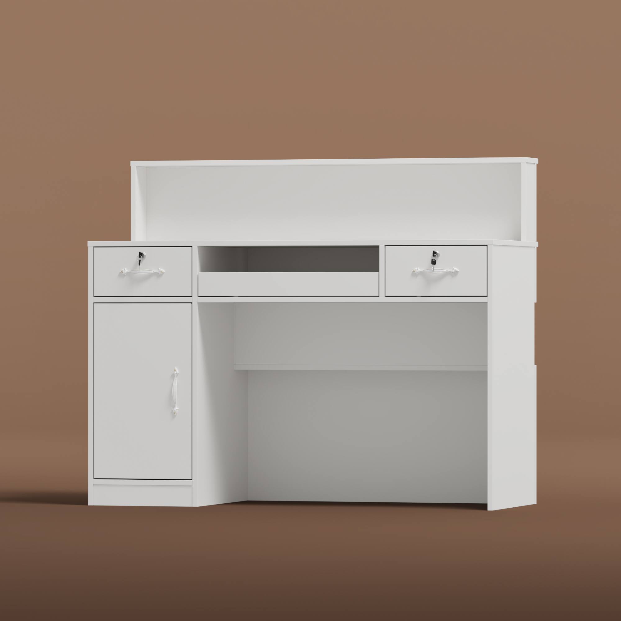 Angle. Famapy - Famapy White Reception Desk: Lockable, Stylish & Organized Retail Office Front Desk - White.