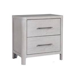 Manhattan Lane - Reham Nightstand, 2 Drawers, USB A-C, 27 Inch - Light White Wash Oak Brown, Pewter