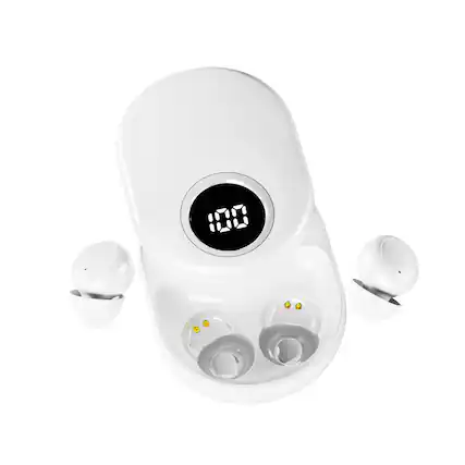 Front. PRIMEPLUS - SK19 Mini Wireless Earbuds with 360° Rotating Slide Cover, V6.0 Bluetooth 5.3 Sleep Earphones, 6mm Supermagnetic Dynamic - White.
