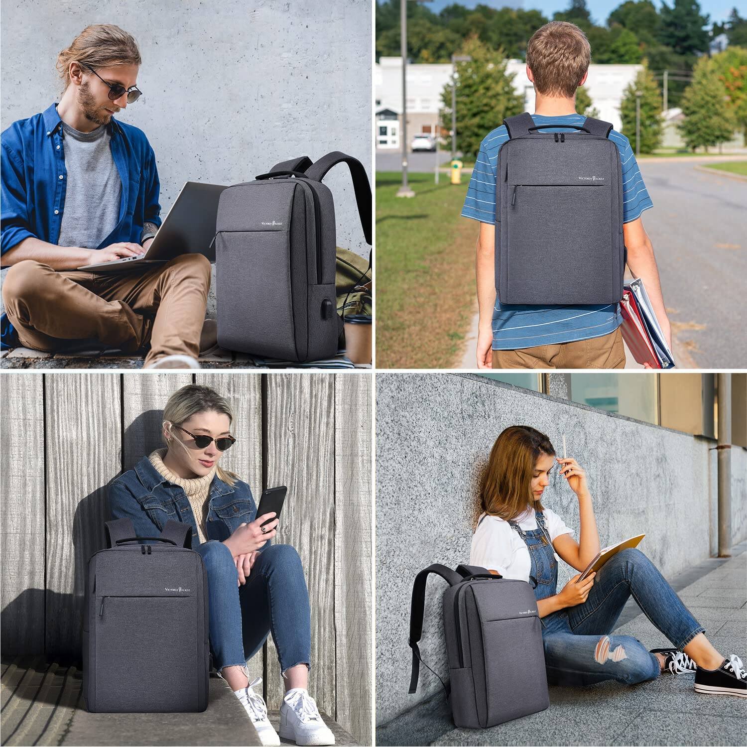Alt View 3. Live At Space - Laptop Backpack 15 6 Inch  Business Slim Durable Travel Backpacks With Usb Charging Port College Computer Bag Gifts For - A-grey-15.6 inch.
