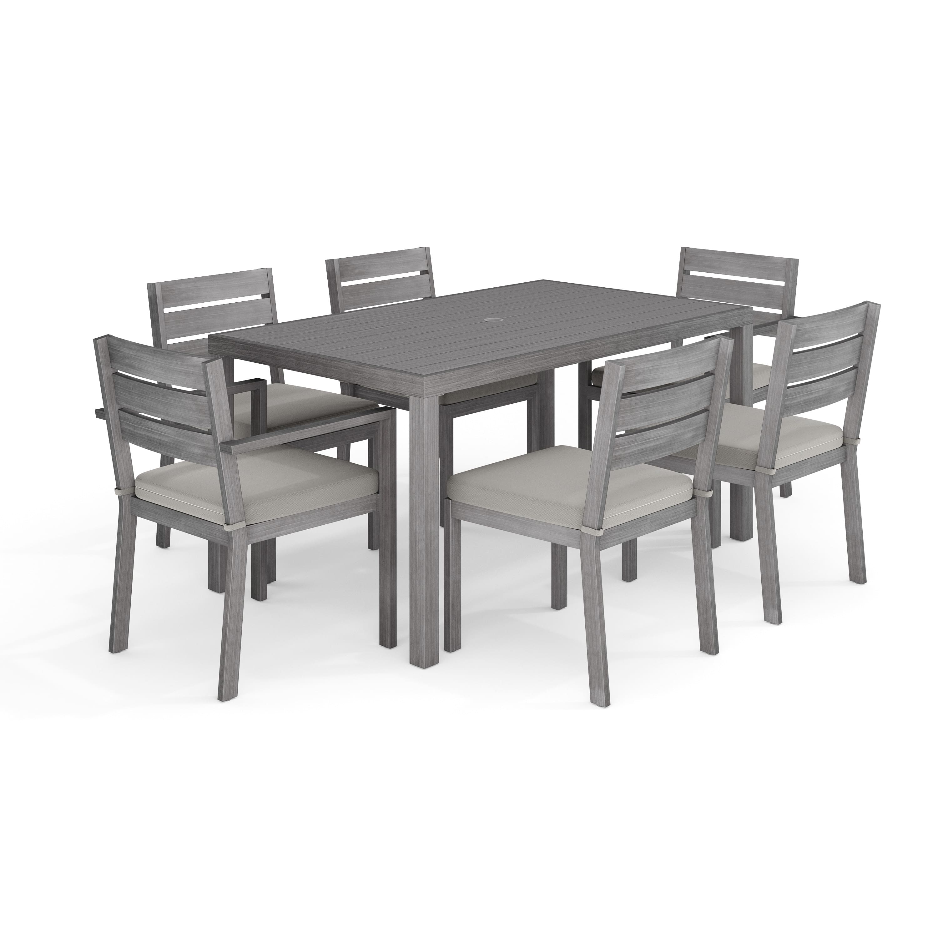 Martha Stewart - Bedford All-Weather Patio Set with 62" Table and 6 Stackable Dining Chairs - Gray