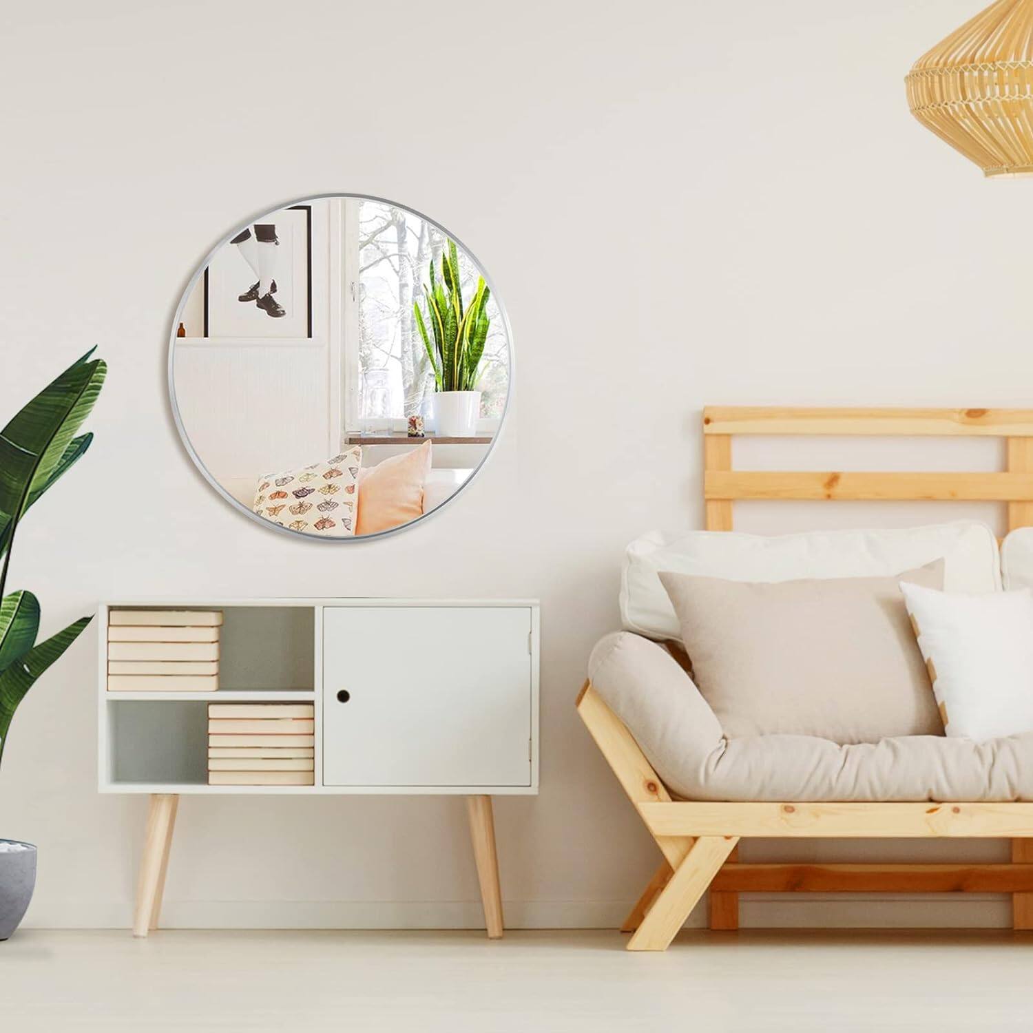 MERAVOM 32 Inch Round Mirror, Aluminum Alloy Frame Wall Mirror with ...