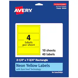 Avery - Printable Rectangle Labels, Neon 2.25" x 7.75", 40ct - Yellow