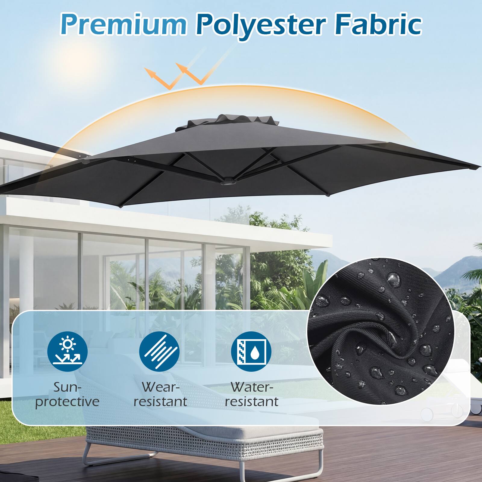 Premium Polyester Fabric

- Sun-protective
- Wear-resistant
- Water-resistant