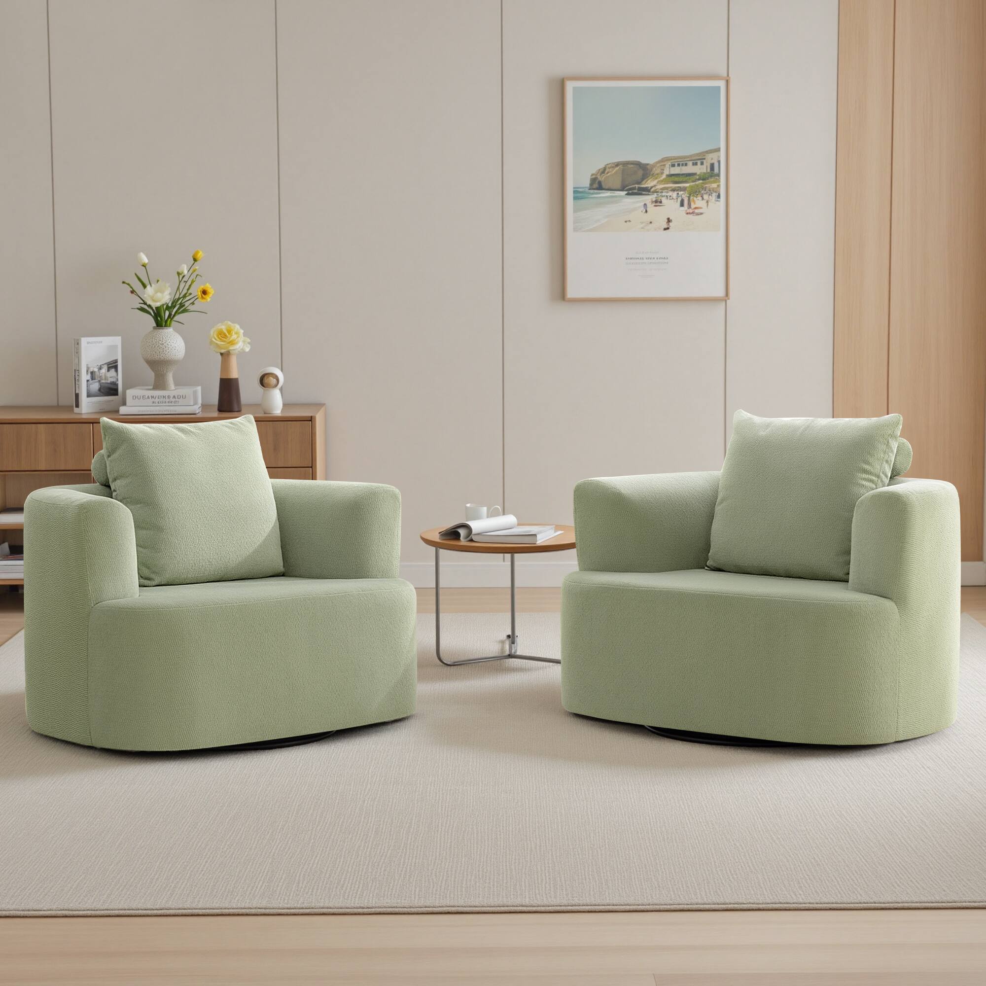 Alt View 7. Brick Attic - 41"W Upholstered Lounge Swivel Chair with Pillow, Padded Swivel Lounge Chair, 360° Rotating Armchair - Green.