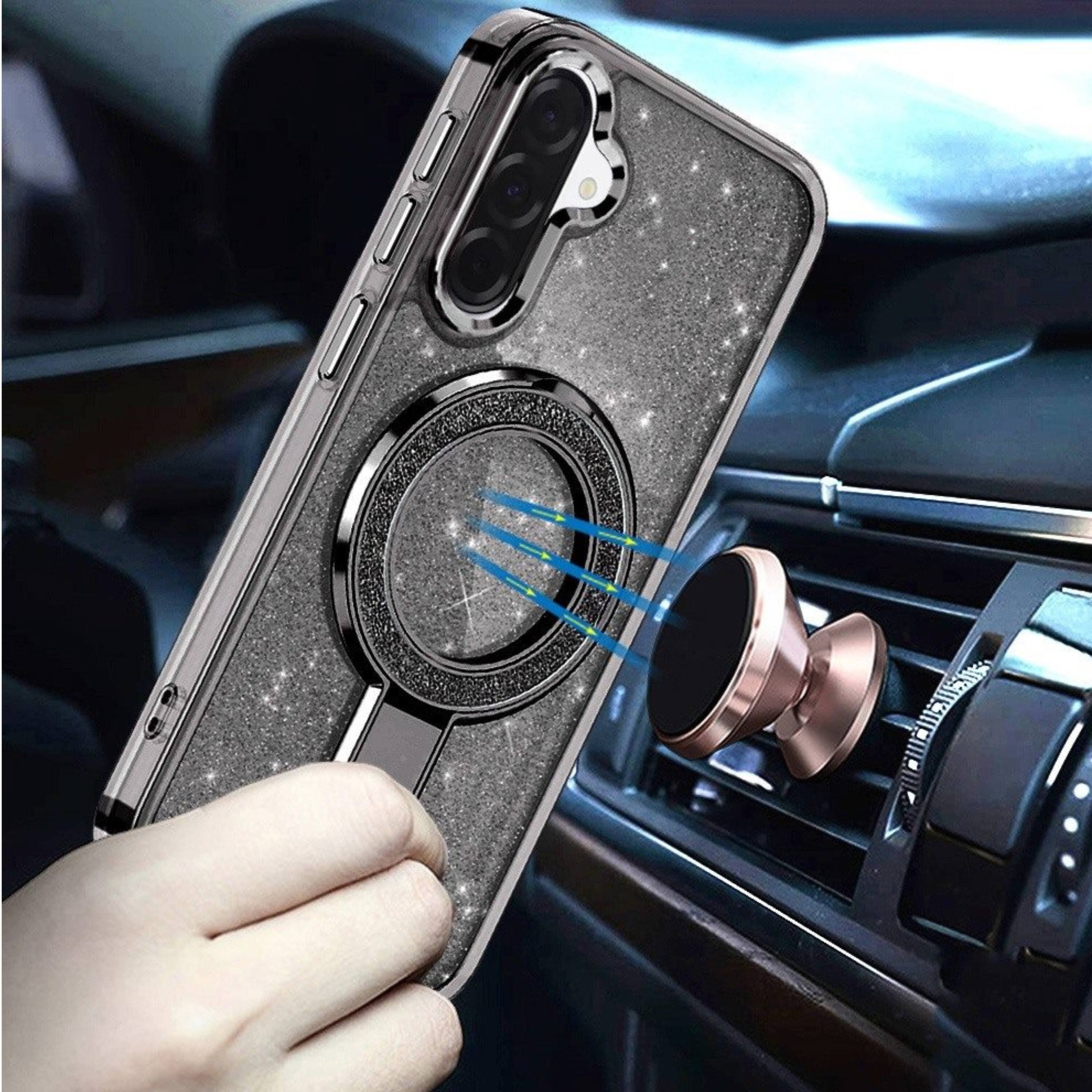 Left. Kitcheniva - Full Glitter Magnetic Circle Case With Tempered Glass For Samsung A27 5G Orange - Orange.
