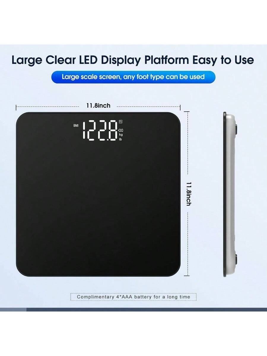 Large Clear LED Display Platform Easy to Use  
Large scale screen, any foot type can be used  
11.8 inch  
Complimentary 4*AAA battery for a long time