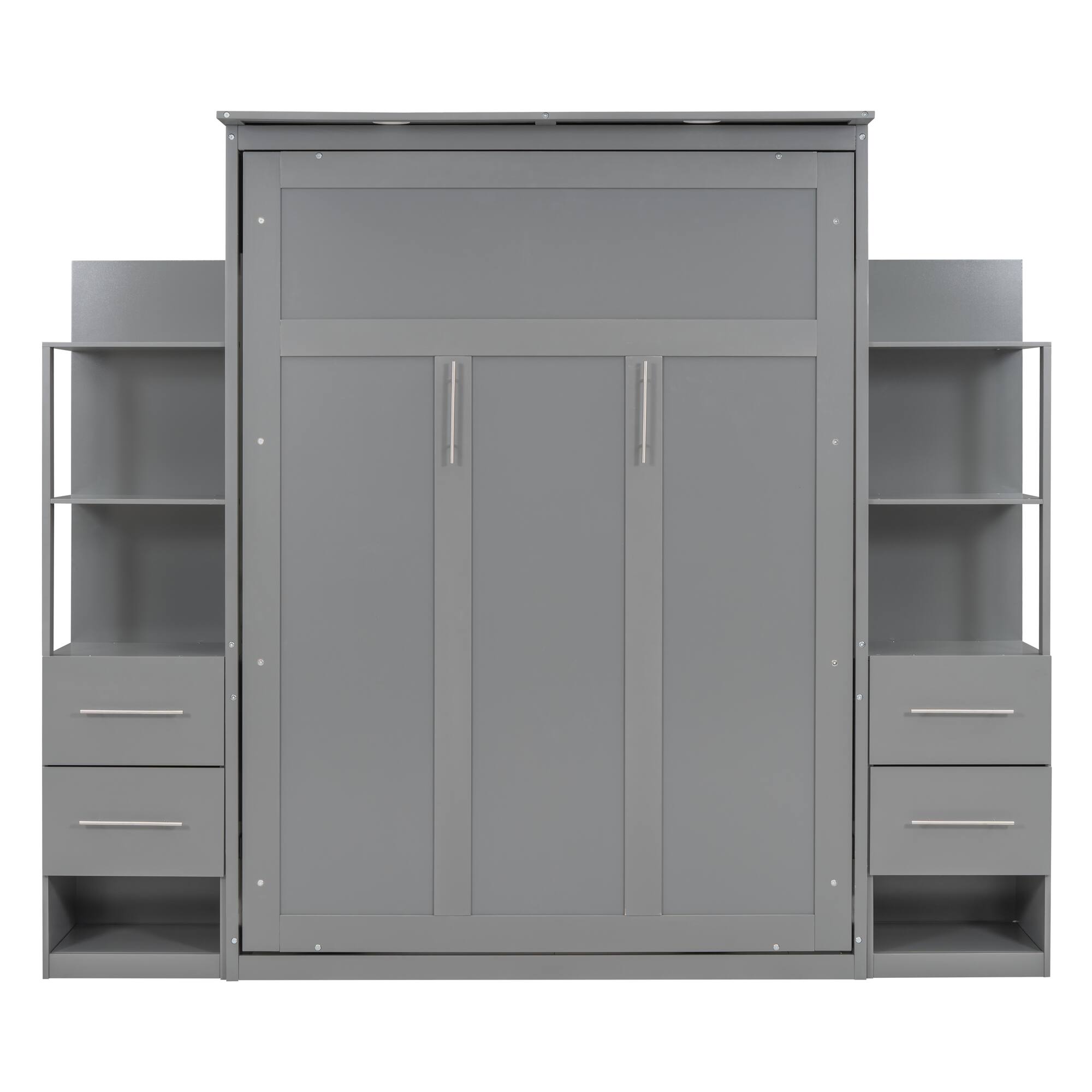 Alt View 6. Tiramisubest - Full Size Murphy Wall Bed, Gray, MDF+LVL, 80x79x84 inches, 284 lbs - Gray.
