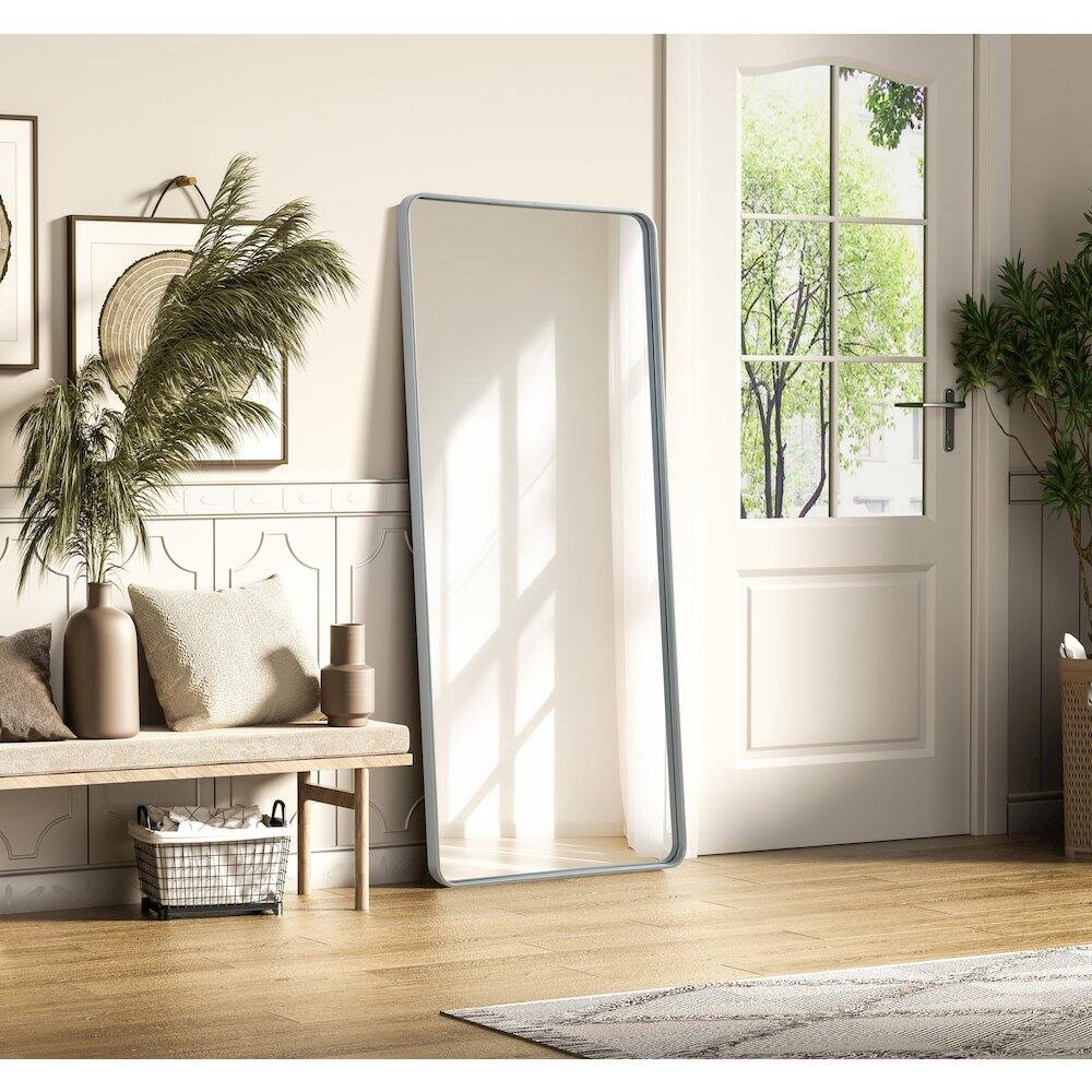 Alt View 6. Elegant Decor - Contour Metal Rectangle Mirror 32x72 in Silver - Silver.