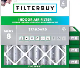 Filterbuy - 10x10x4 MERV 8 Dust & Allergy Defense, Electrostatic Pleated HVAC AC Furnace Air Filters Replacement (4-Pack) - Silver