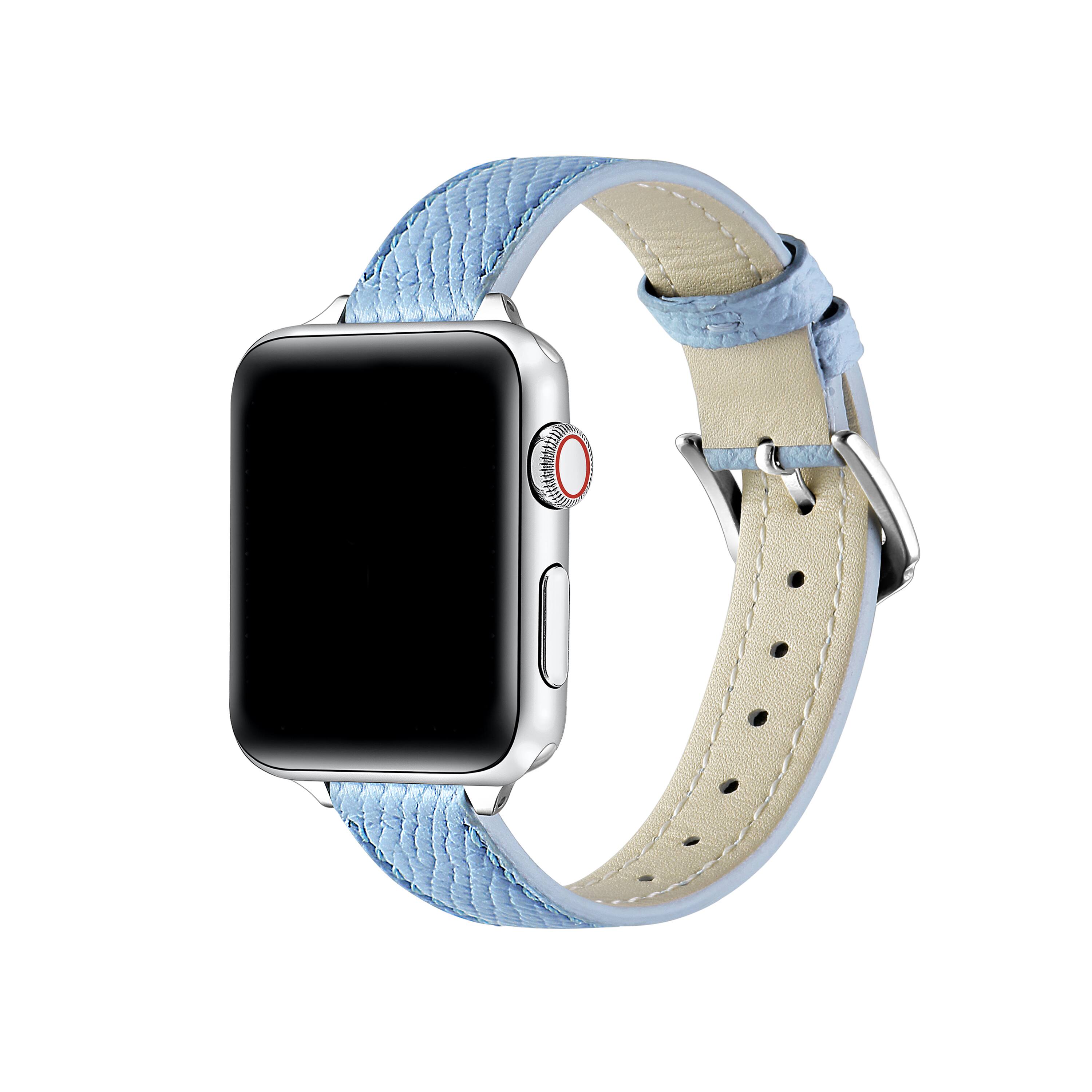 Front. Posh Tech - Cleo Skinny Leather Band for Apple Watch - Ice Blue.
