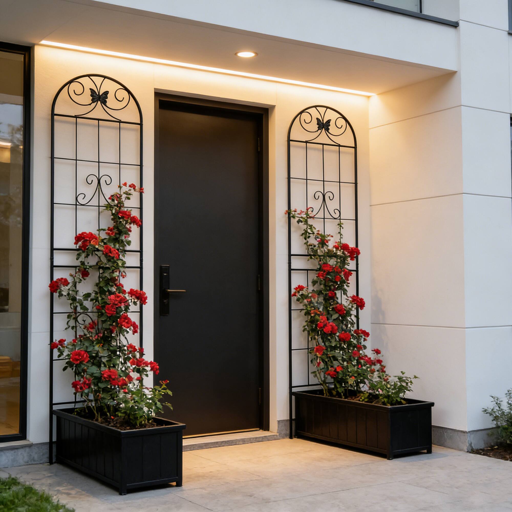 Angle. Loheer - Rustproof Metal Garden Trellis 2 Pack 7.2 ft x 1.6 ft for Climbing Plants - Black.