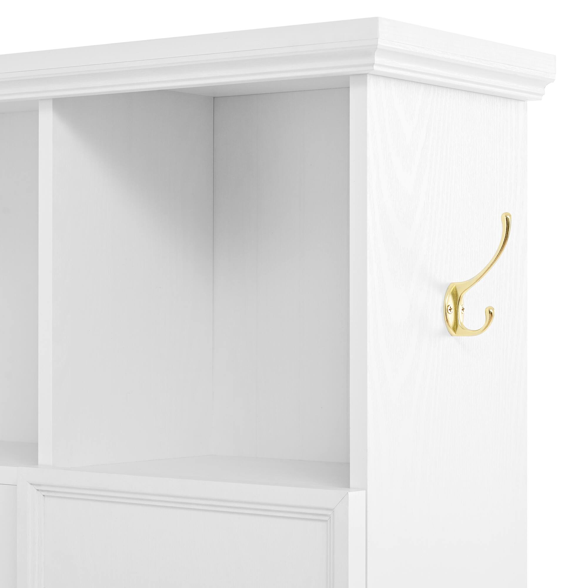 Back. Whisen - 4-in-1 Hall Tree,Entryway Coat Rack with Storage Bench,Shoe Cabinet,Handles and Adjustable Shelves - White.