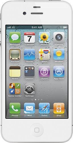 Front Standard. Apple® - iPhone® 4 with 32GB Memory Mobile Phone - White (Verizon Wireless).