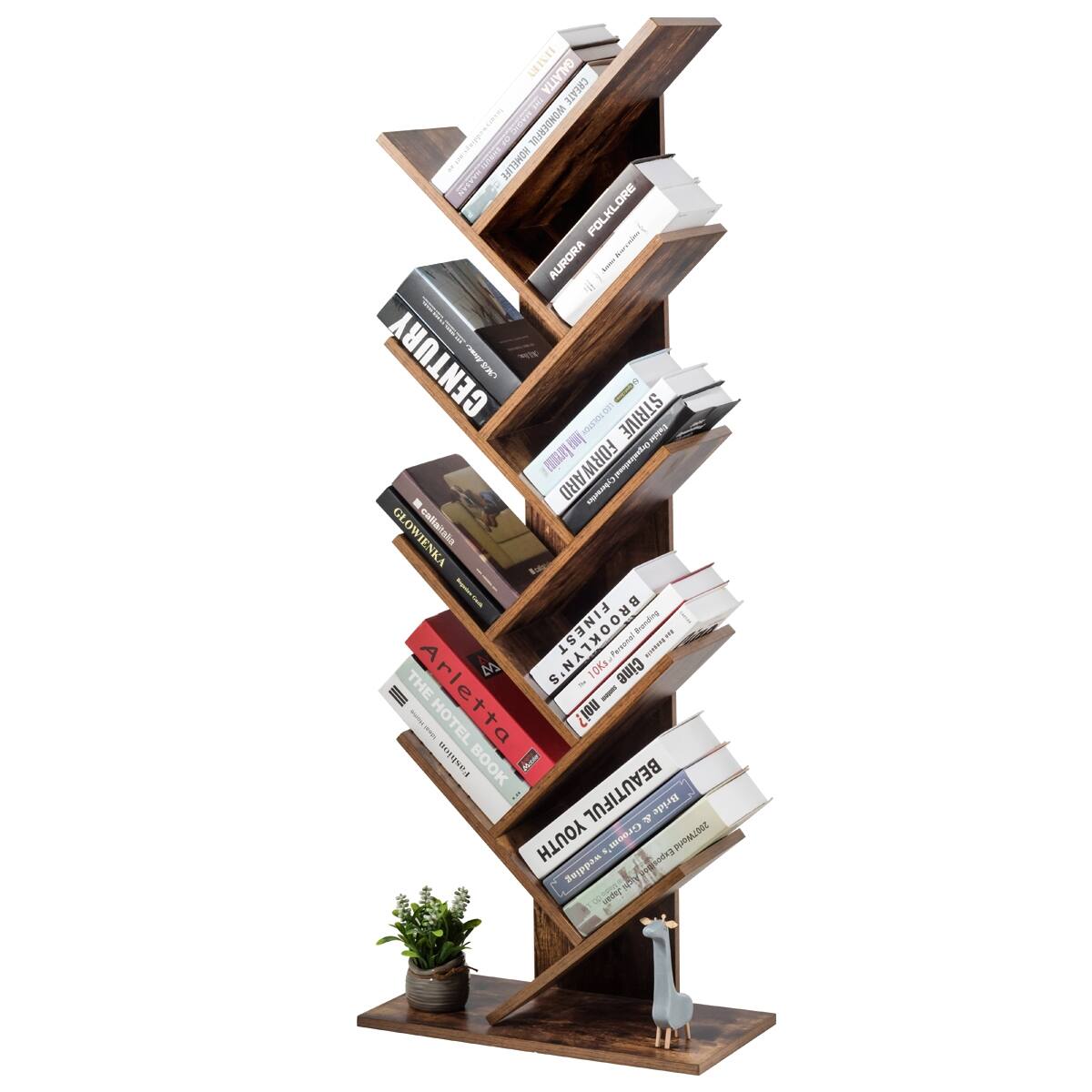 Ecooso - 8-Tier Freestanding Designable Tree Bookshelf - Coffee Brown