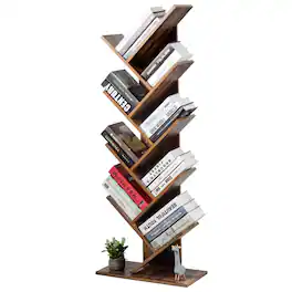 Ecooso - 8-Tier Freestanding Tree Bookshelf Designable Book Organizer for Living Room - Coffee Brown