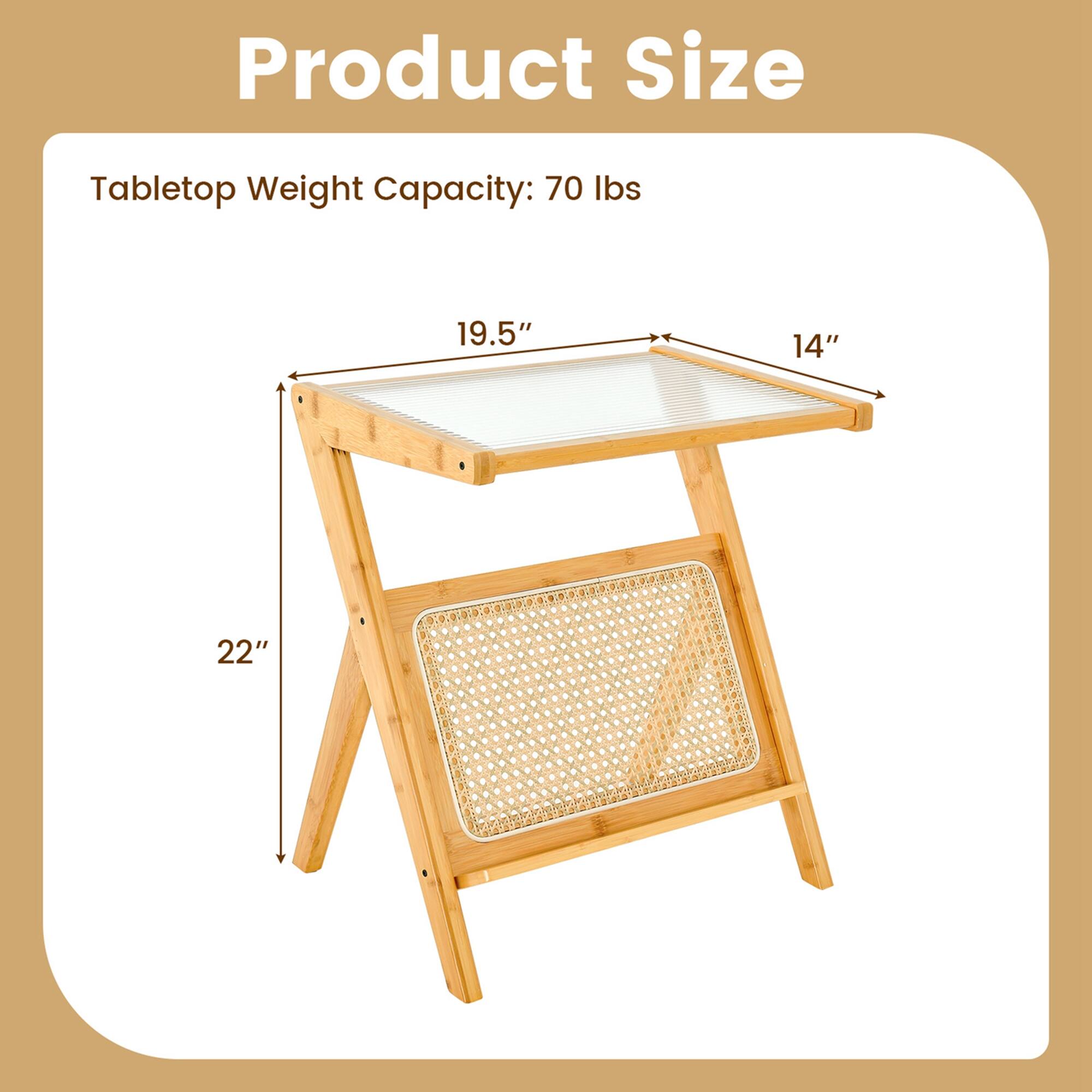 Product Size
Tabletop Weight Capacity: 70 lbs
19.5"
14"
22"