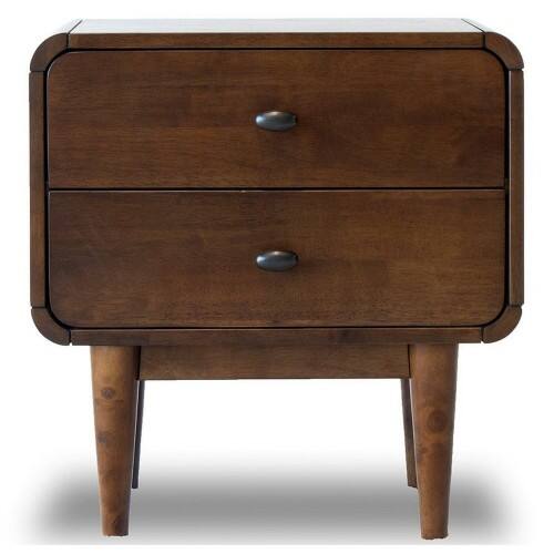 Alt View 2. LUCKY ONE - Assembled Mid Century Nightstand with Solid Wood Tapered Legs - Brown.