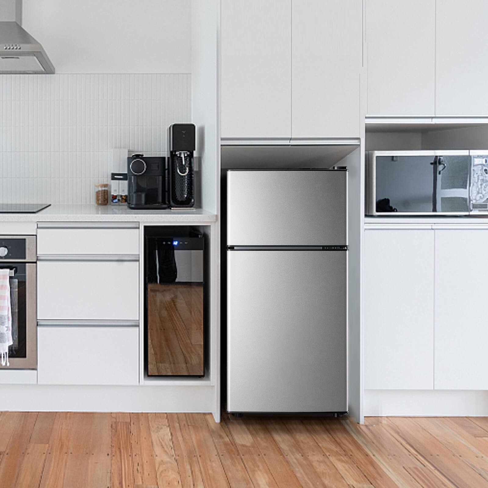 Alt View 7. DEMULLER - 2.4 Cu.Ft Compact Mini Fridge with Freezer, Dorm Kitchen Refrigerator with 7 Temperature Settings - SILVER.