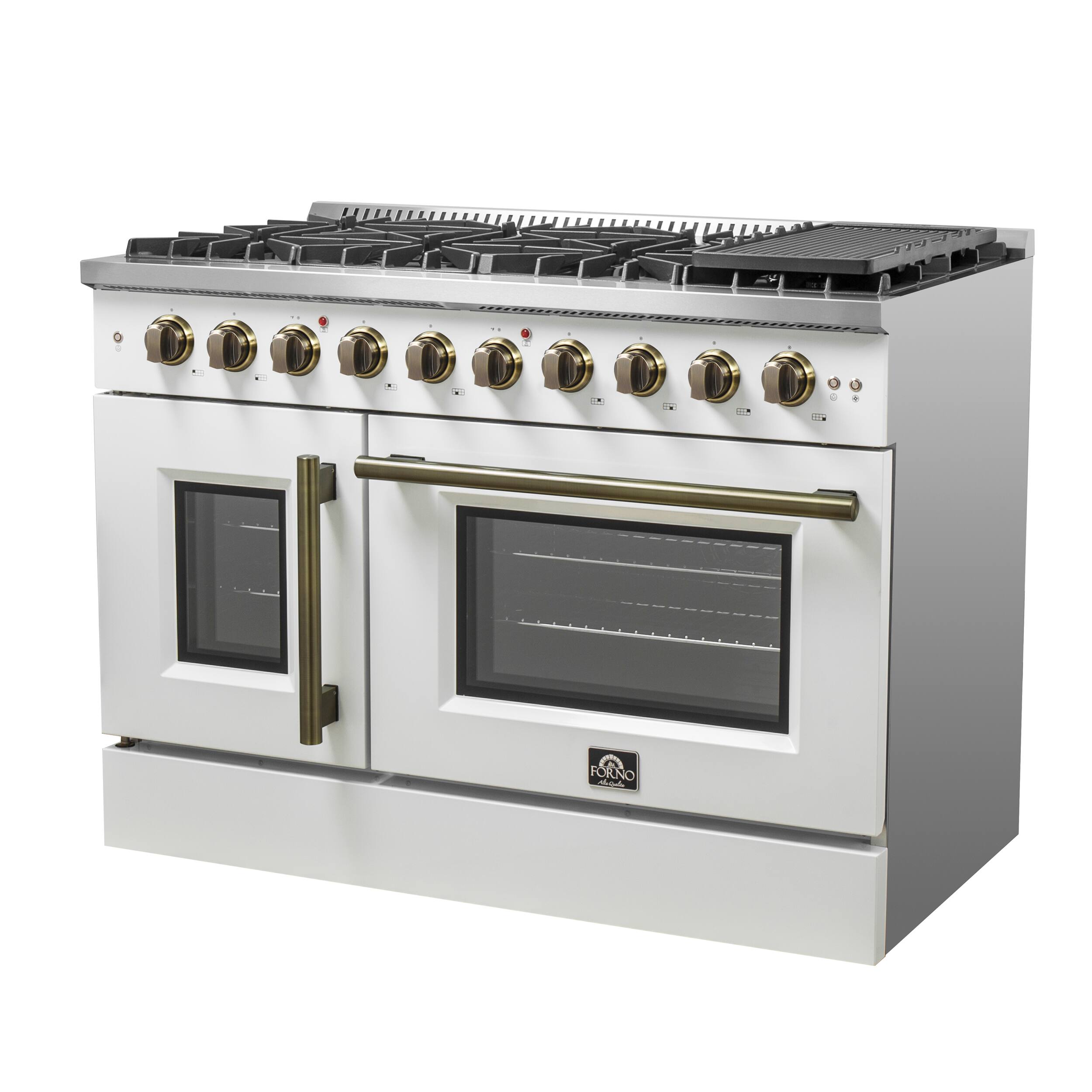 Angle. Forno Appliances - Galiano 5.36 Cu. Ft. Freestanding Double Oven Gas Convection Range with Left-Swing Door - White.