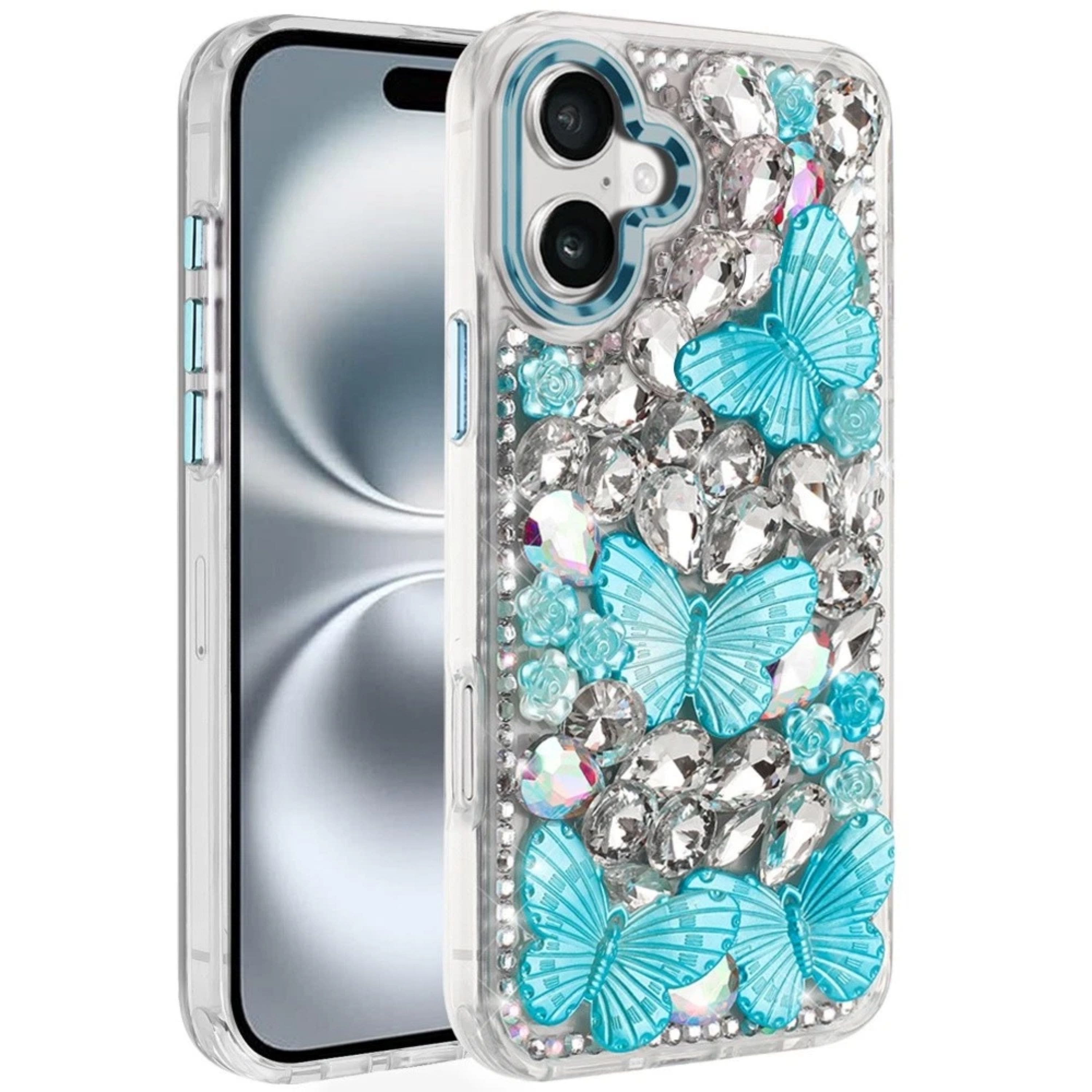 Kitcheniva - Full 3D Bling Rhinestone Jewels Case Plus Tempered Glass For iPhone 16 Plus - Blue price history on PriceWatchPro