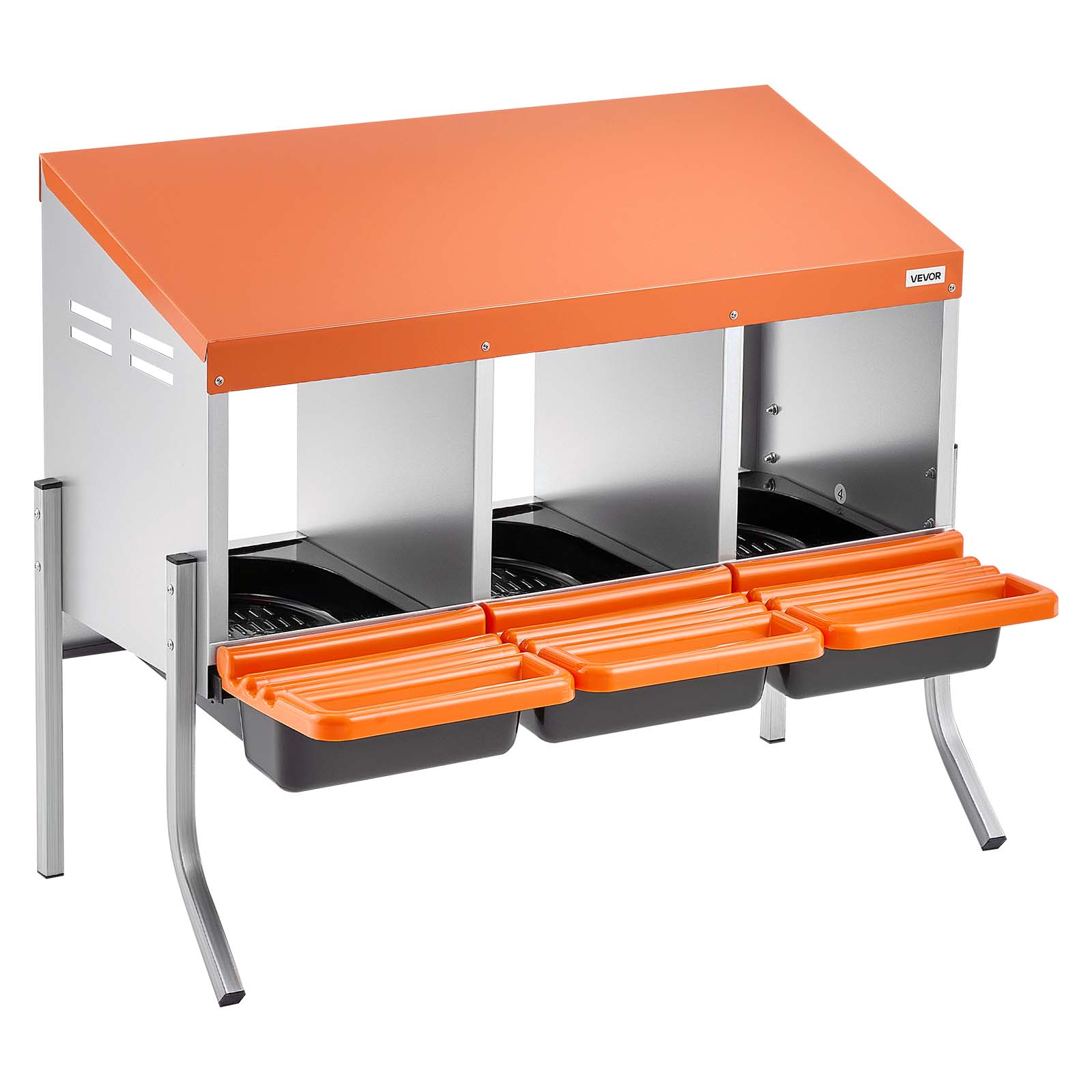 Alt View 5. VEVOR - Chicken Nesting Boxes,3 Compartments, with Support Legs, Easy Egg Collection, Galvanized Steel and High-Strength Plastic - Orange + black + silver.