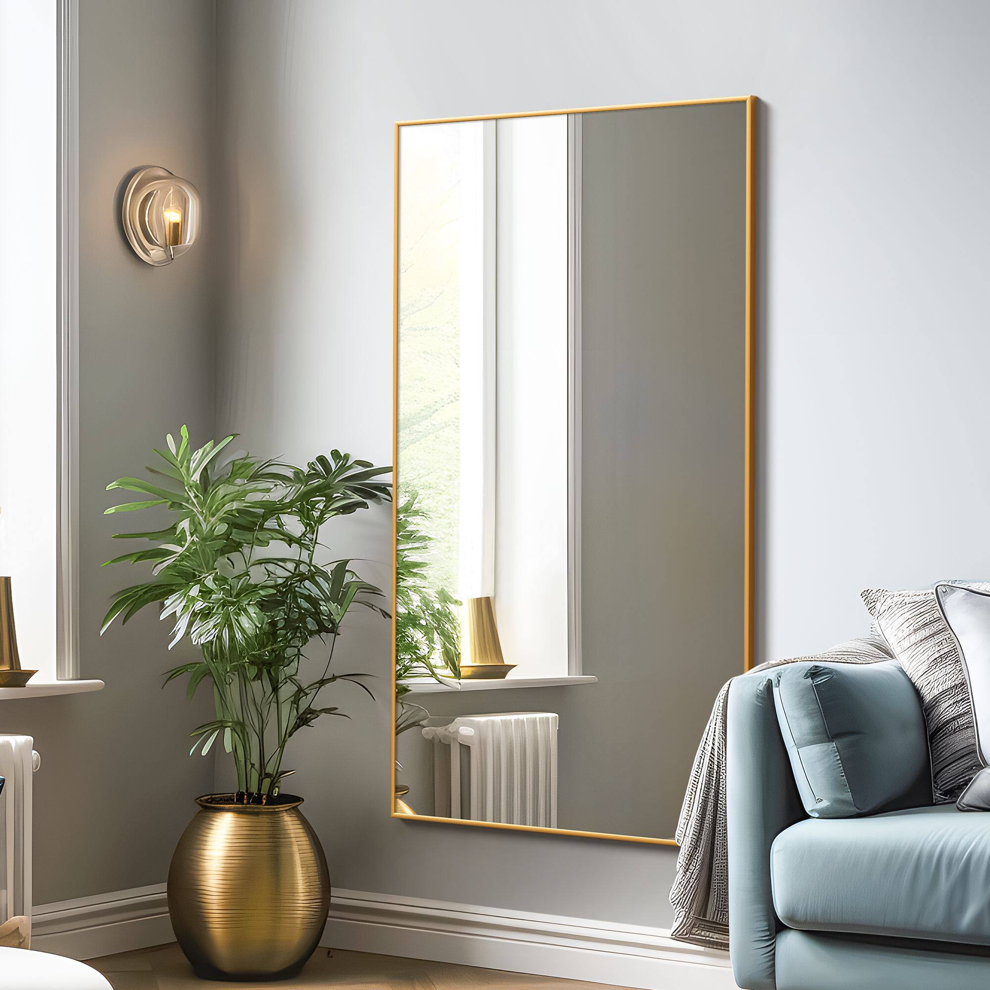 Alt View 3. PexFix - 35x59" Full Length Mirror, Metal Frame, Wall Mount or Leaning Floor Mirror for Bedroom & Entryway - Gold.