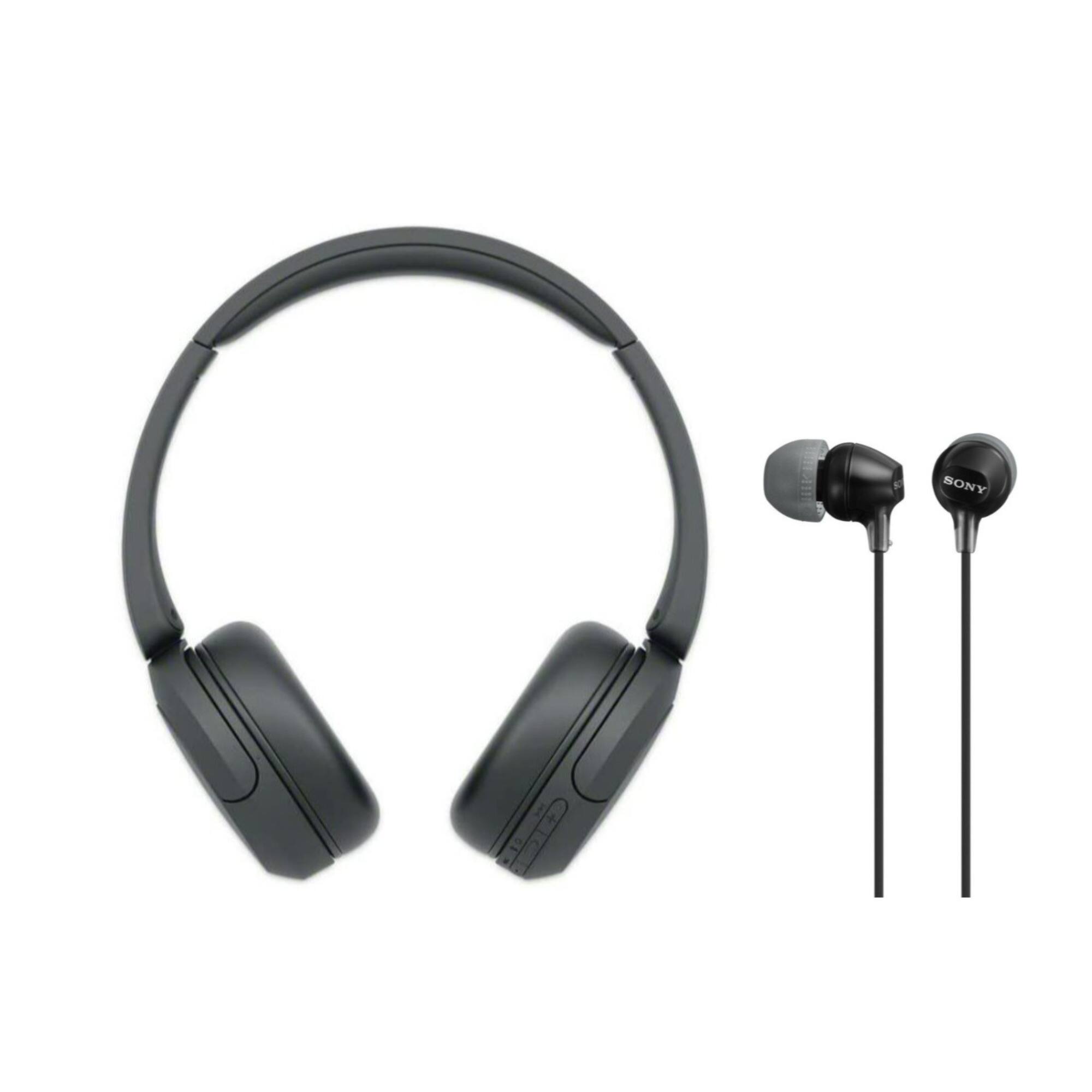 WH CH520 Bluetooth On Ear Headphones with Sony EX15 Earbuds Black