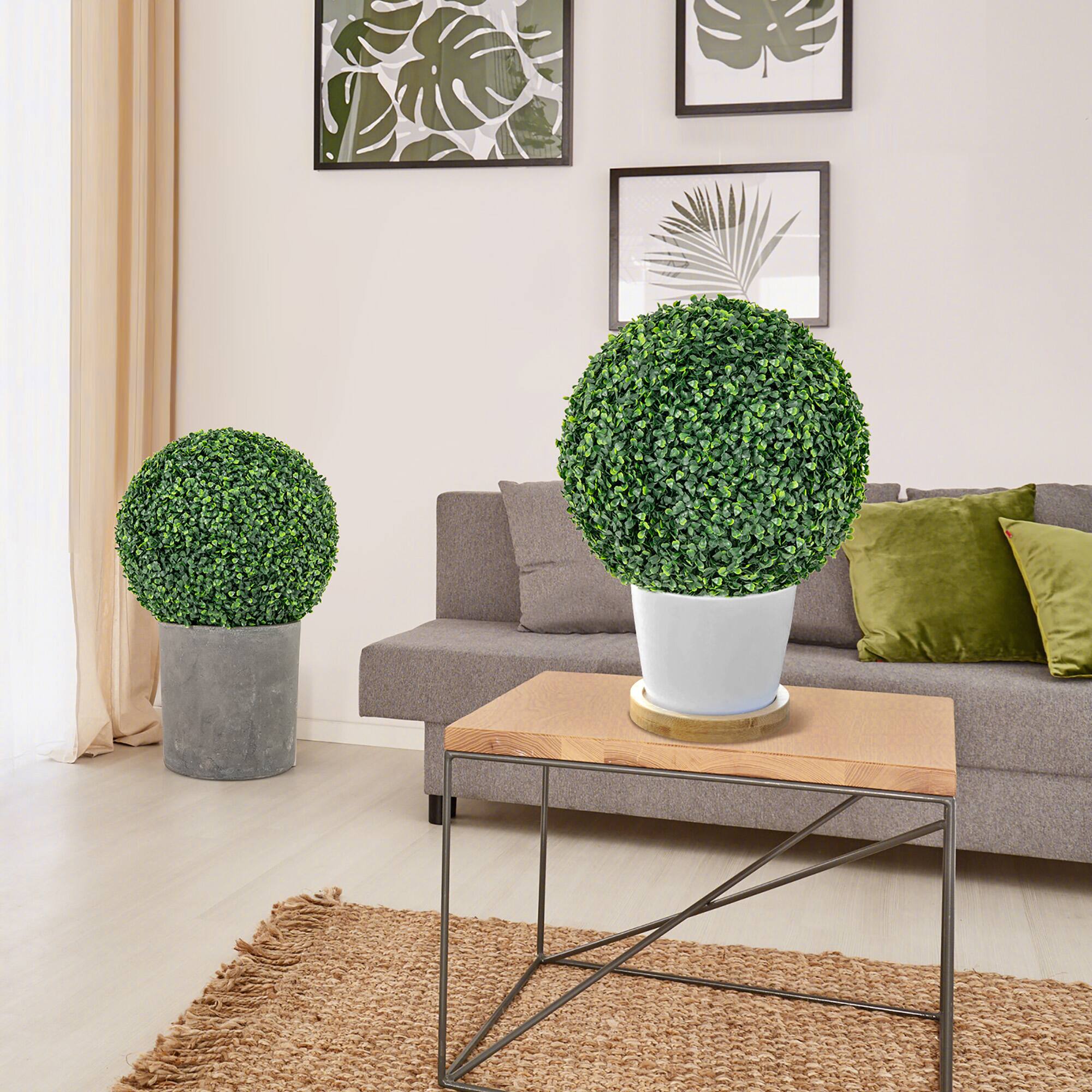 Alt View 1. Gymax - Gymax 2 PCS 16'' Artificial Boxwood Topiary Balls Sun-protective Round Greenery Bushes - Green.