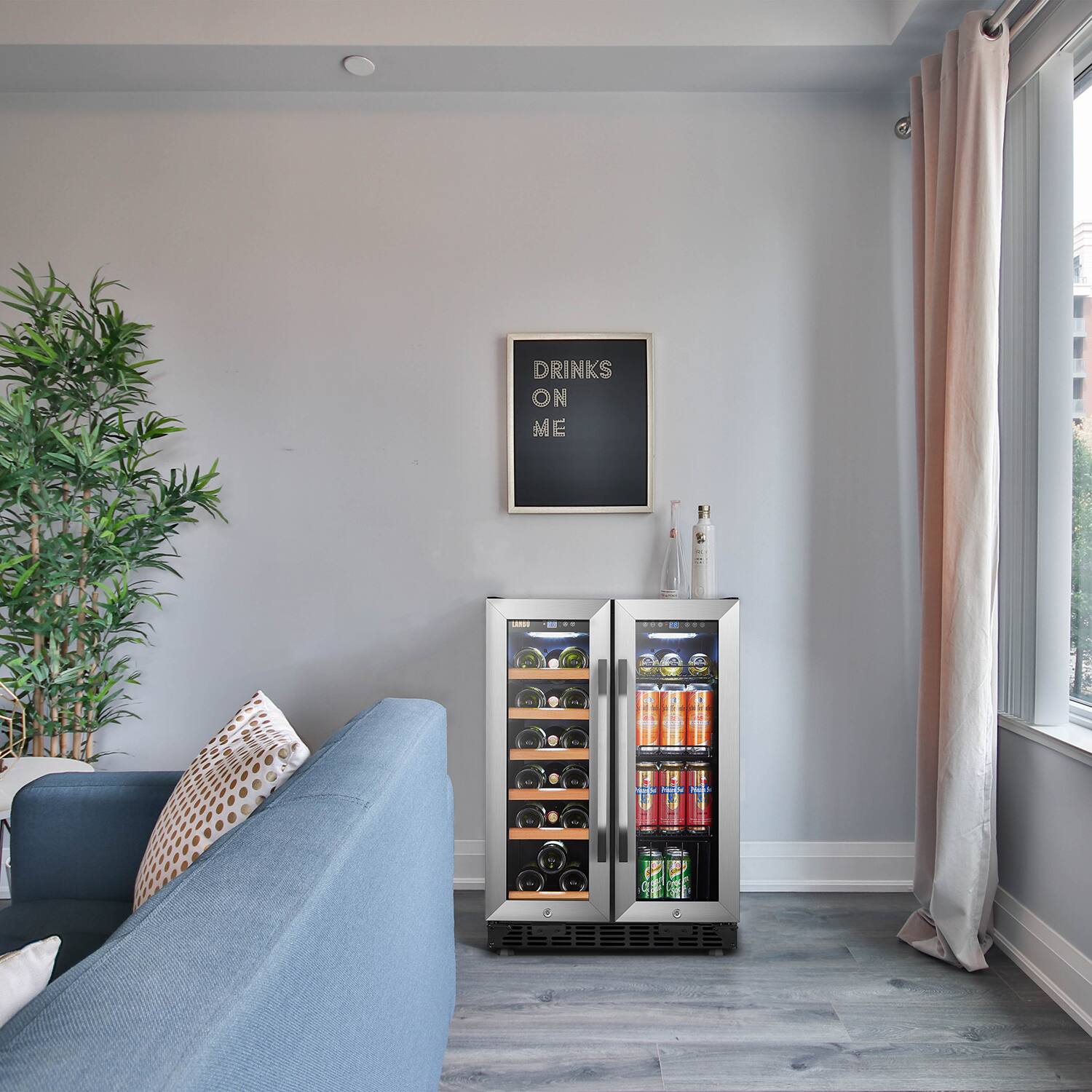 Alt View 17. Lanbo - Freestanding/Built-In 23.4'' width 18 Bottle 56 Can Dual Zone Combo Wine and Beverage Cooler - Black.