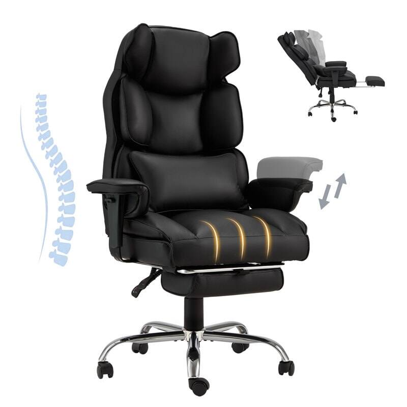 Alt View 4. U-HOMY - Ergonomic Office Chair with Adjustable Headrest, Lumbar Support, Footrest & 135° Recline - Black.