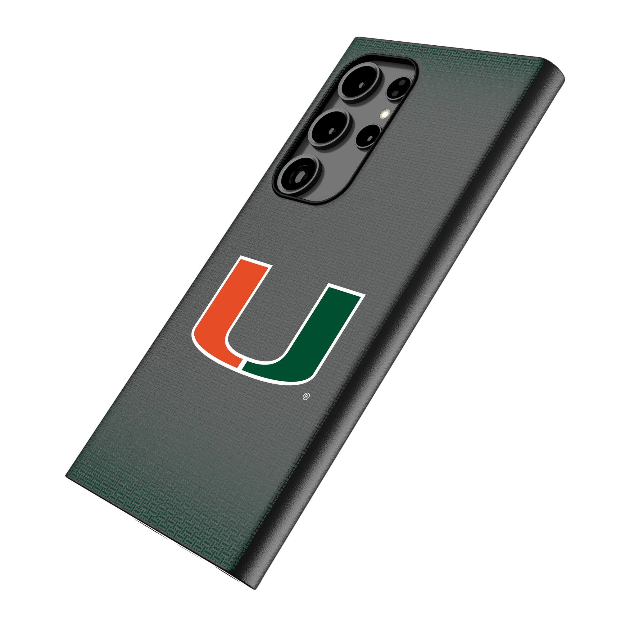 Alt View 1. Keyscaper - Miami Hurricanes Linen Galaxy Magnetic Bump Case - S25 Ultra - Black.