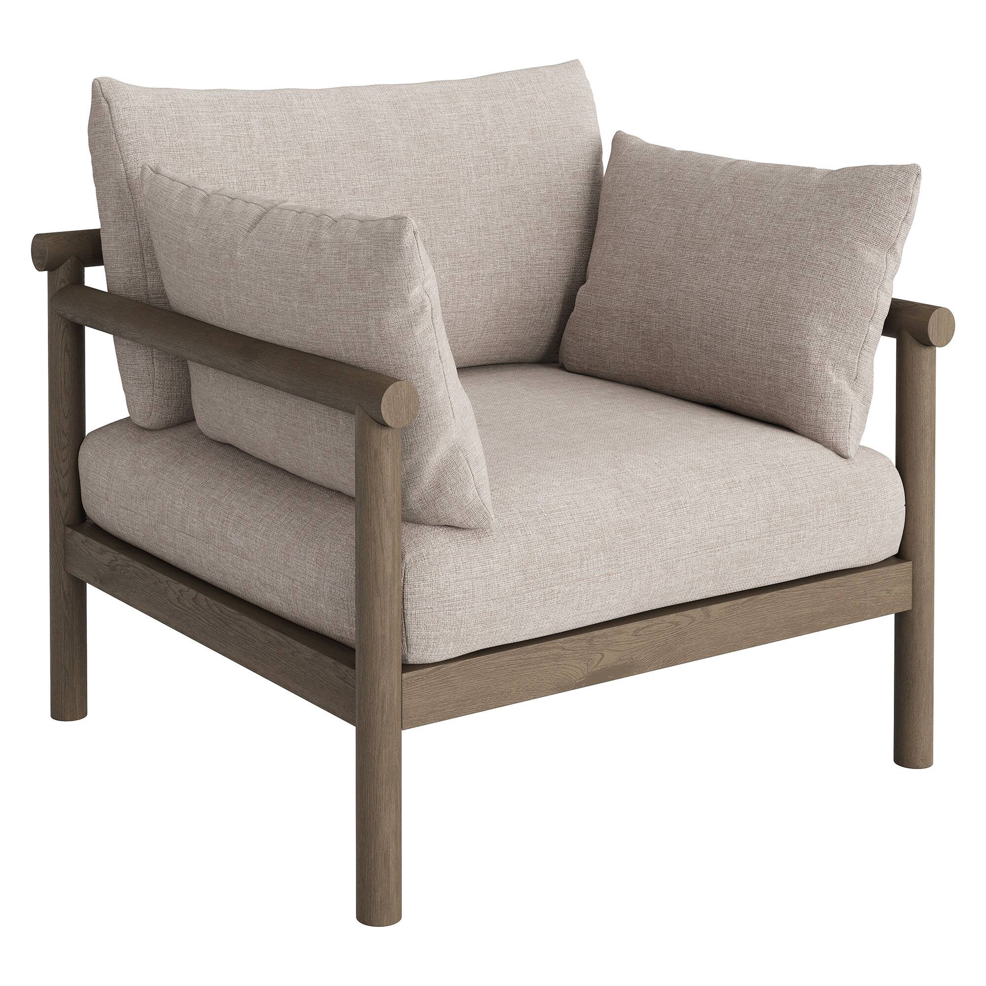Angle. Modway - Eleni Outdoor Teak Wood Armchair by Modway - Weathered Gray Pebble.